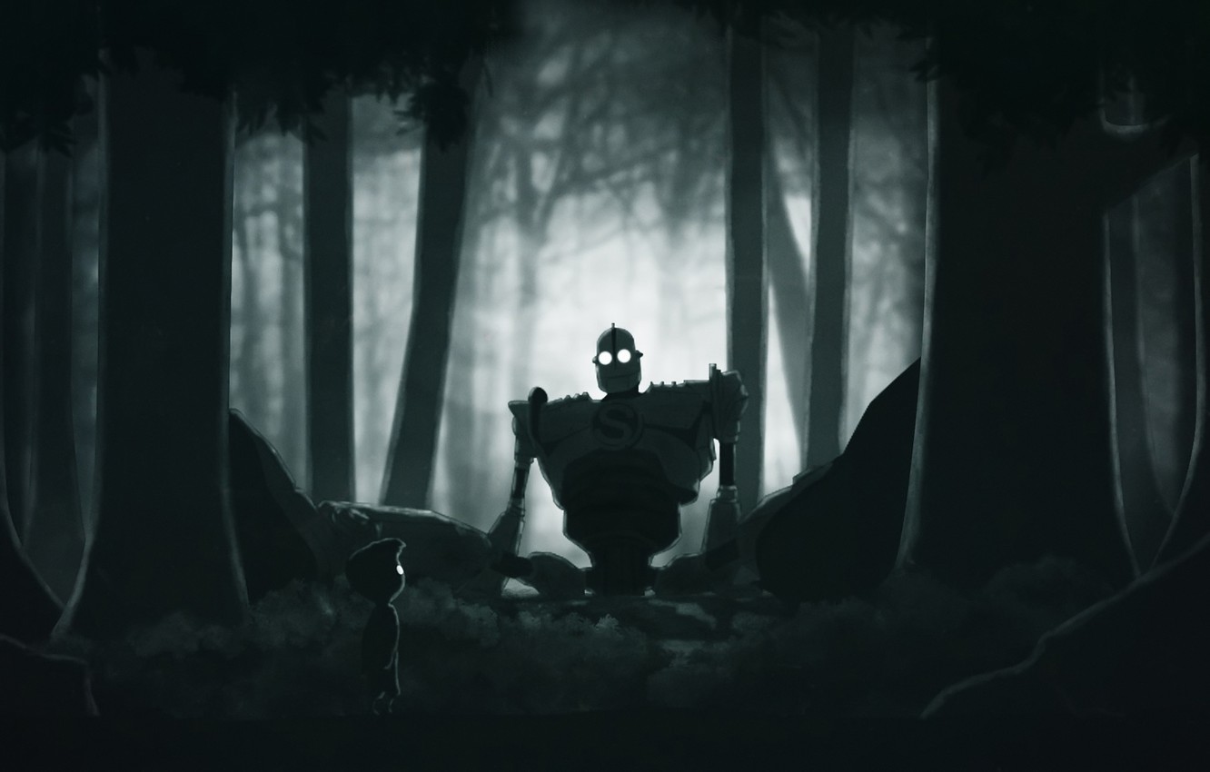 Photo Wallpaper Forest, Night, Art, Superman, Limbo, - Iron Giant - HD Wallpaper 