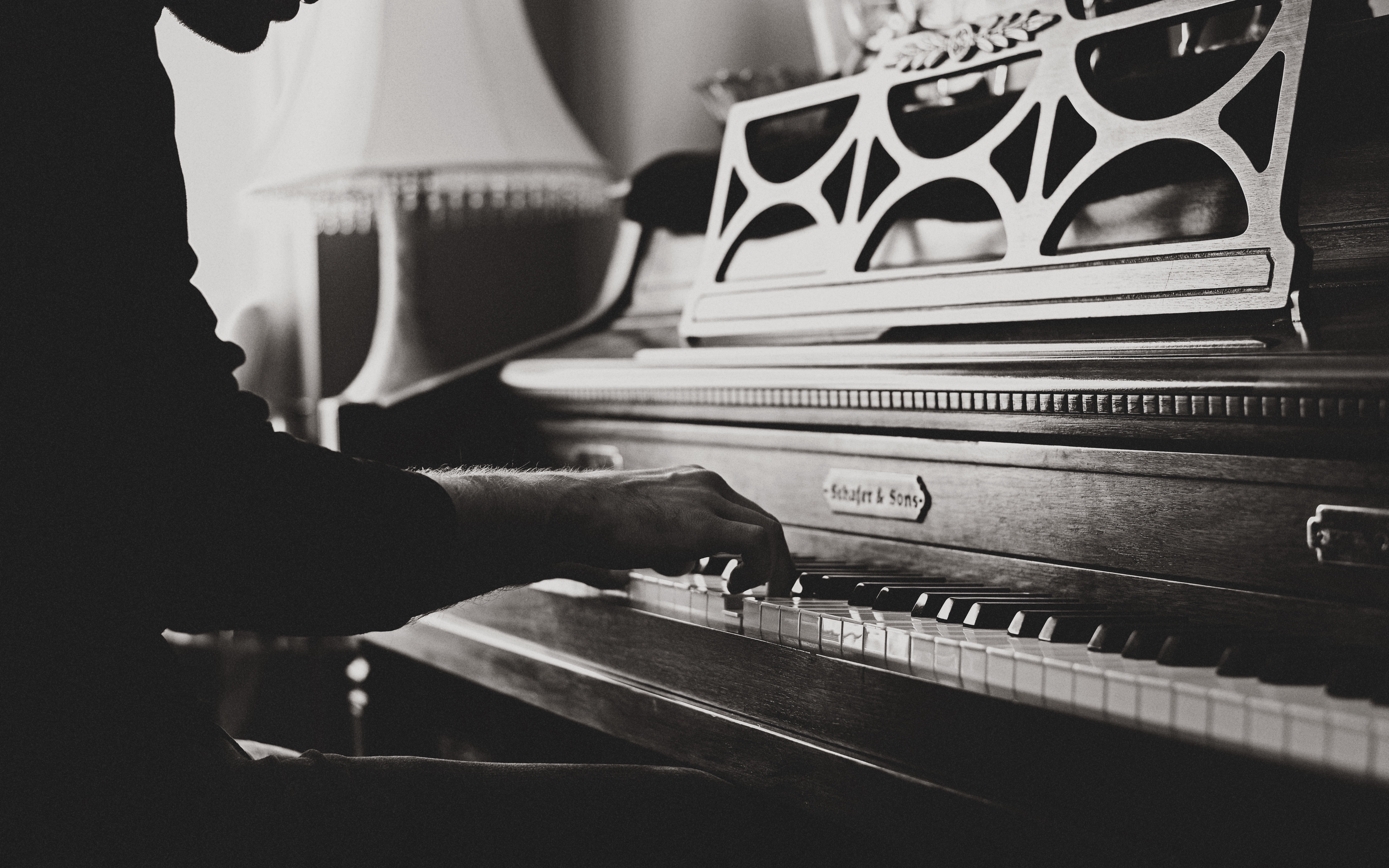 Wallpaper Piano, Hands, Vintage, Music, Bw - HD Wallpaper 