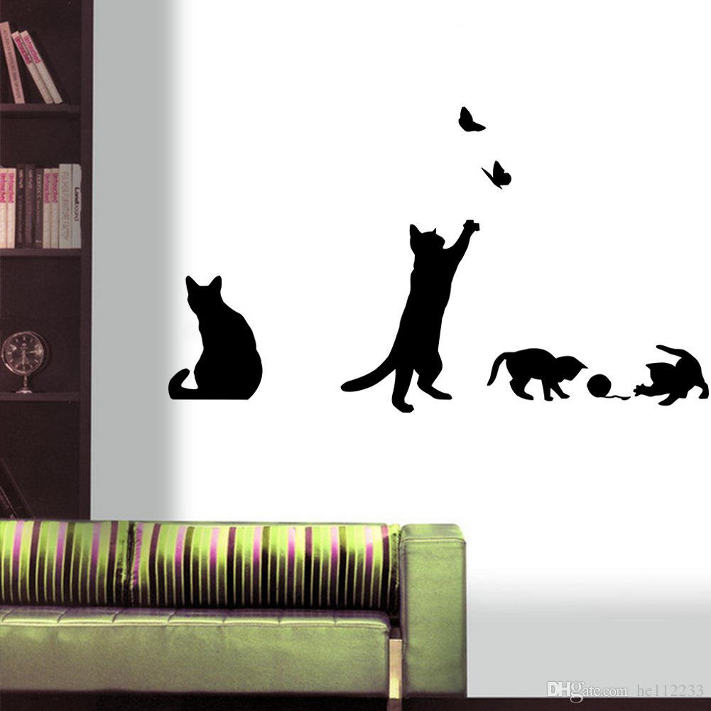Gatos En Pared Pintados - HD Wallpaper 