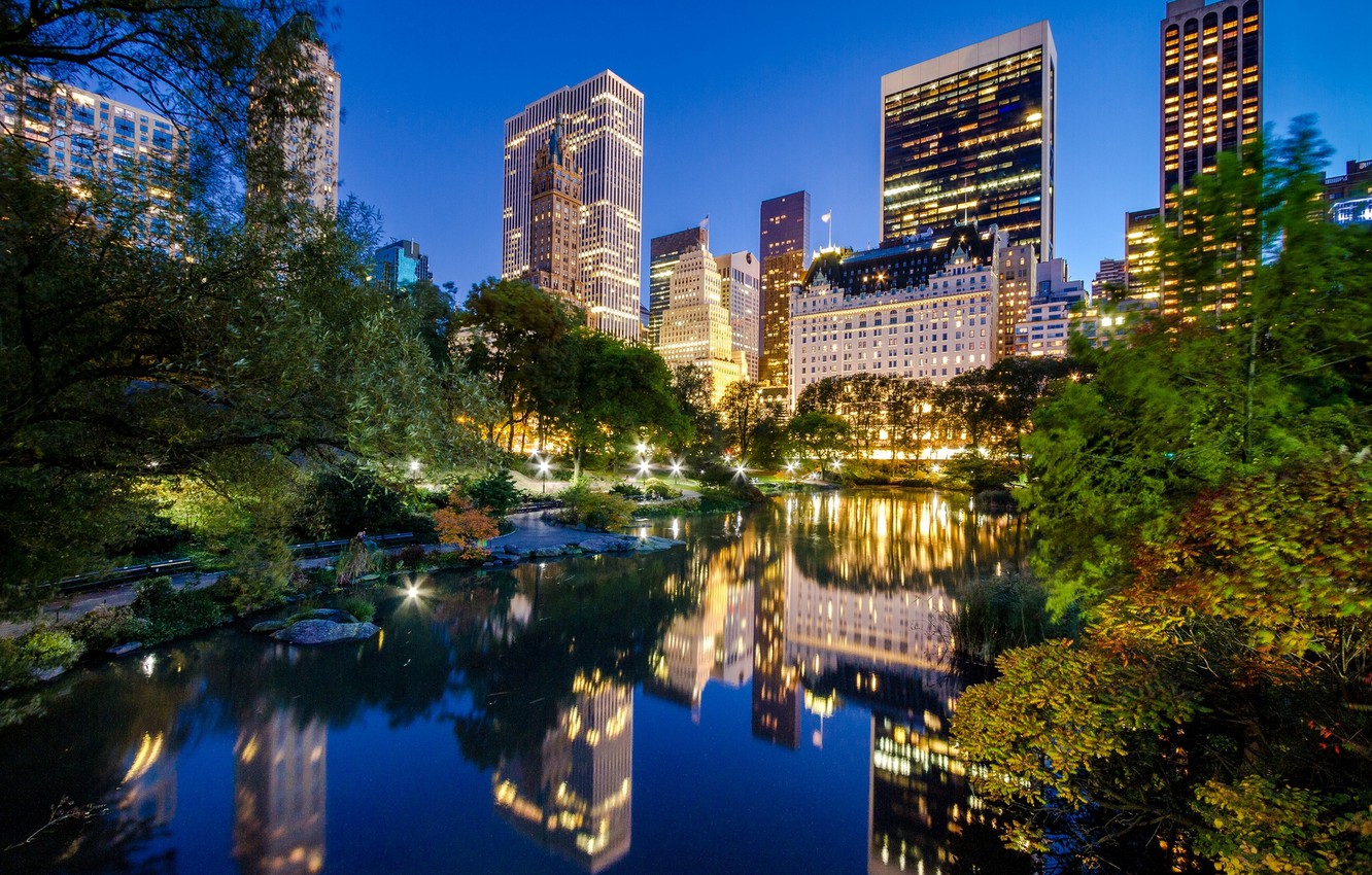 Photo Wallpaper Reflection, River, Building, New York, - Central Park - HD Wallpaper 