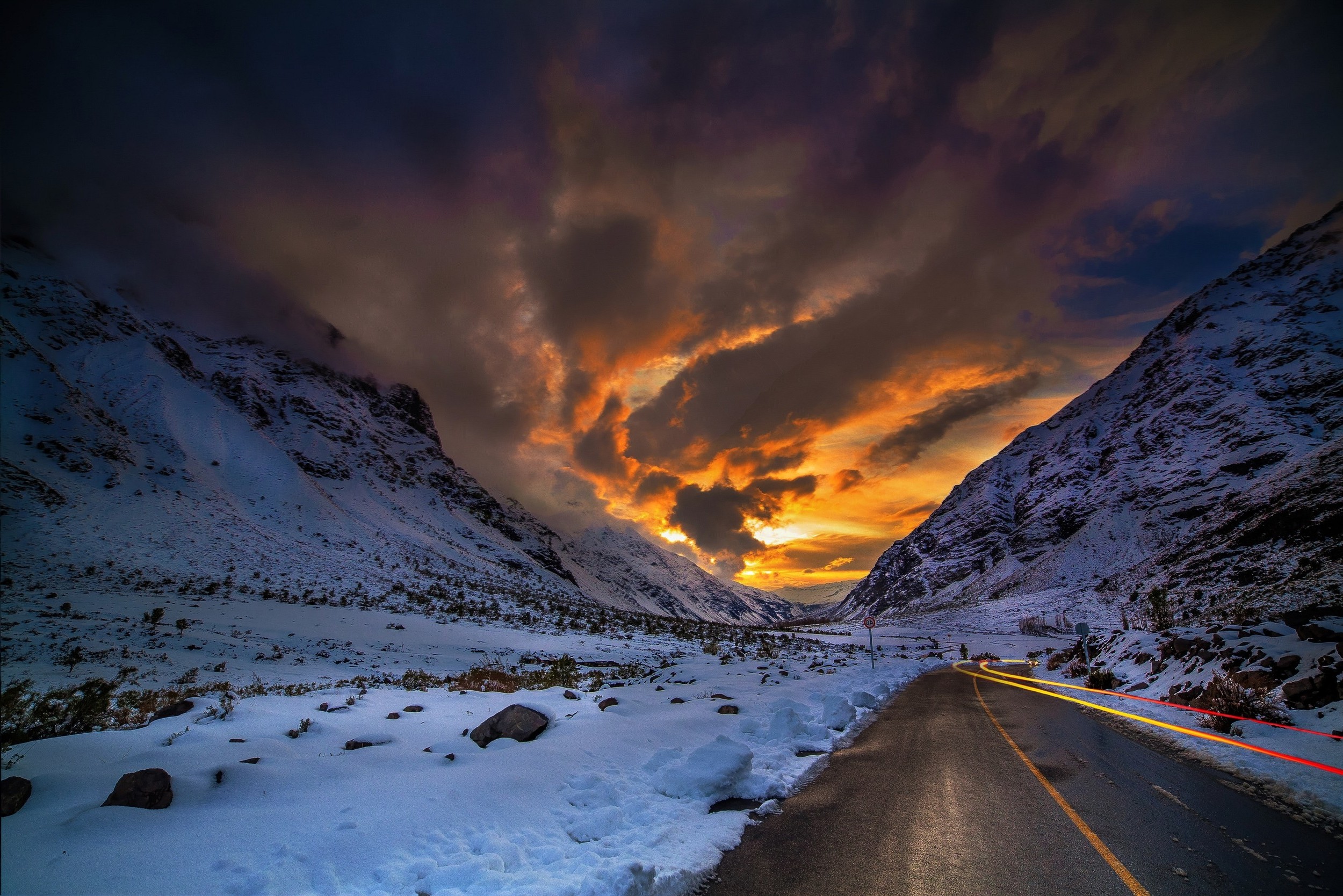 Road Mountain Sunset - HD Wallpaper 