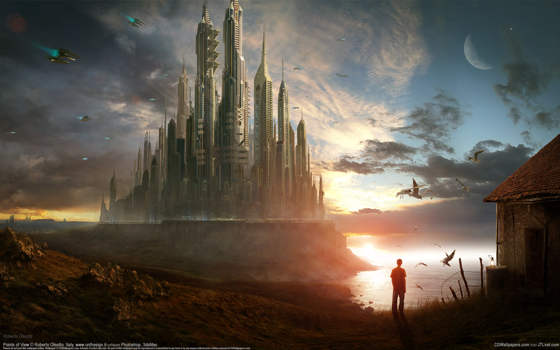 Sci Fi Sky City - HD Wallpaper 