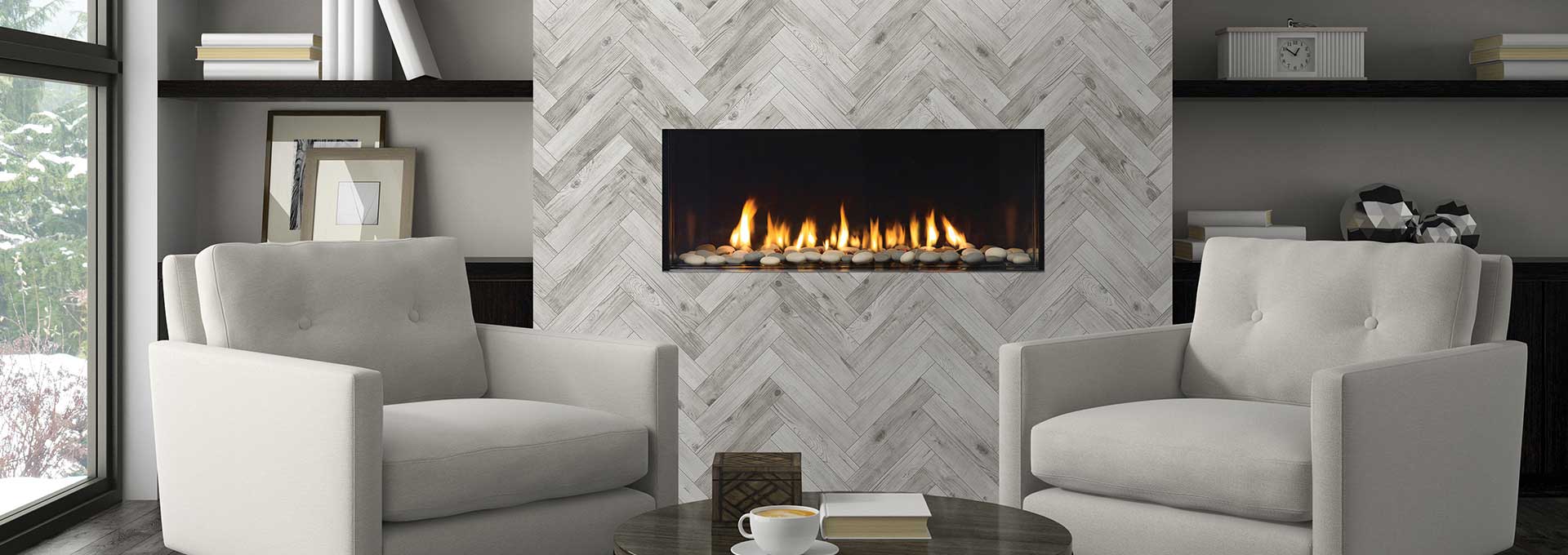 Shown With Black Reflective Panels, Volcanic Stones - Linear Fireplace - HD Wallpaper 