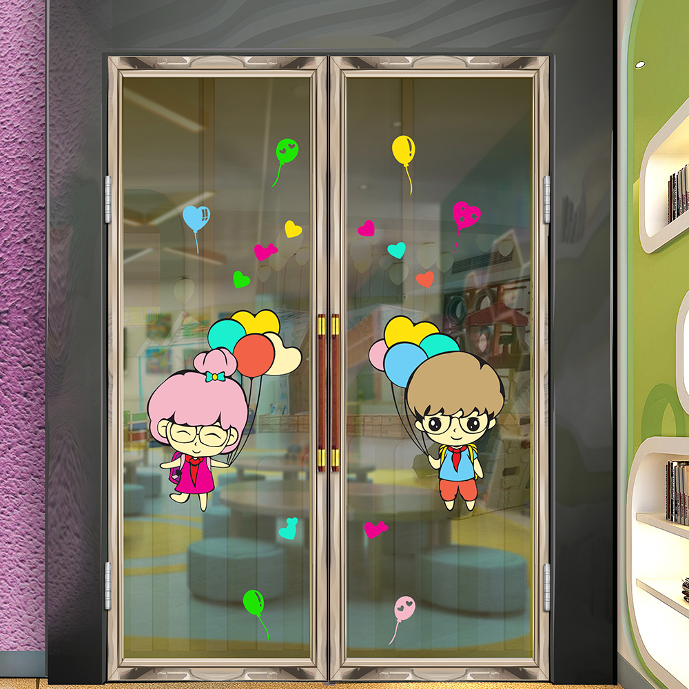 Kindergarten Doors And Windows Glass Stickers Cartoon - Window Decoration For Classroom - HD Wallpaper 