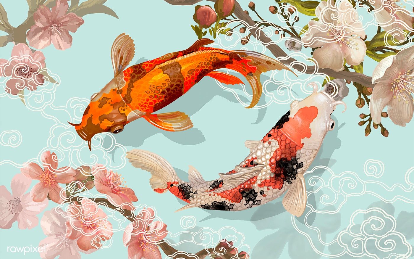 Japanese Koi Fish Painting - 1400x875 Wallpaper - teahub.io