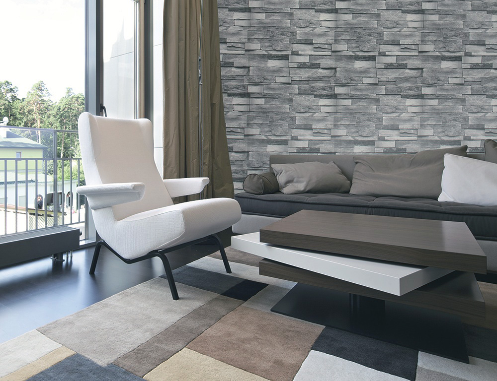 Papel De Parede Tijolo Cinza Sala - HD Wallpaper 