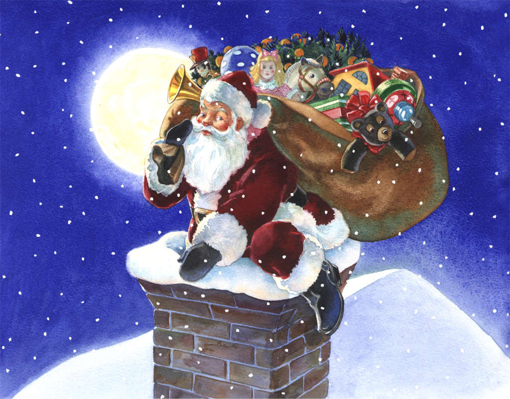 Santa And The Chimney - HD Wallpaper 