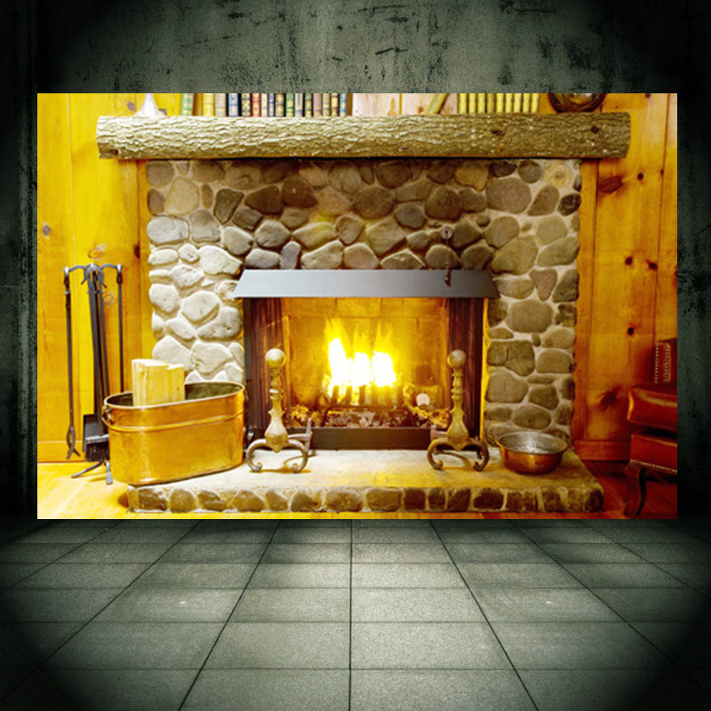 Christmas Fireplace Wall Sticker - HD Wallpaper 