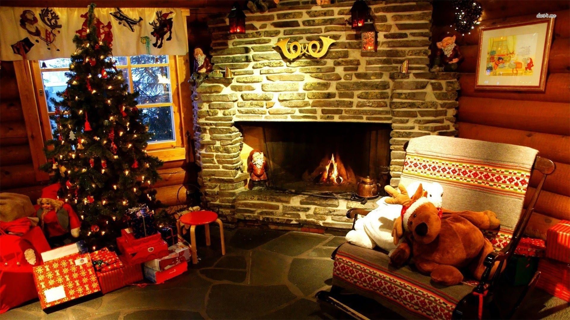 Christmas Fireplace Wallpaper - Christmas Fireplace Background Hd - HD Wallpaper 