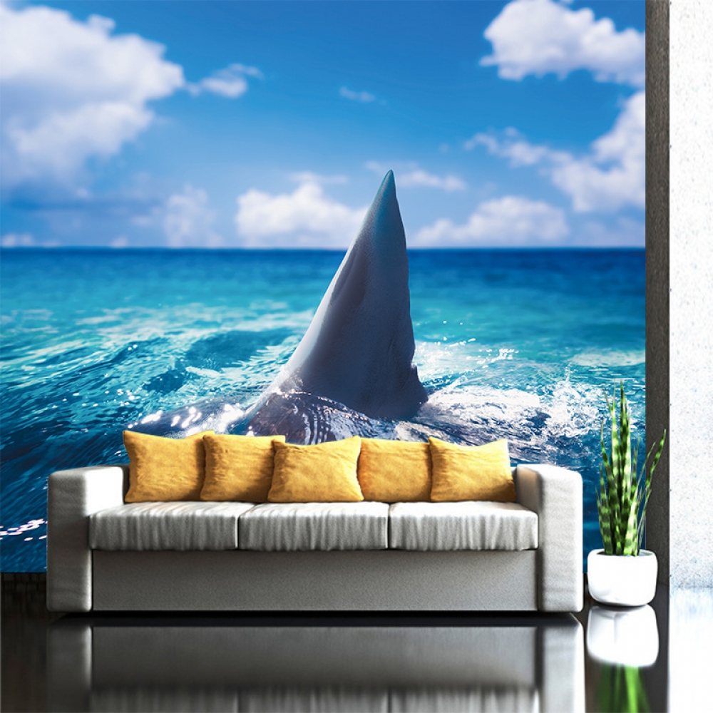 Underwater World Custom Non-woven Wallpaper Seamless - Shark Fin In Water - HD Wallpaper 