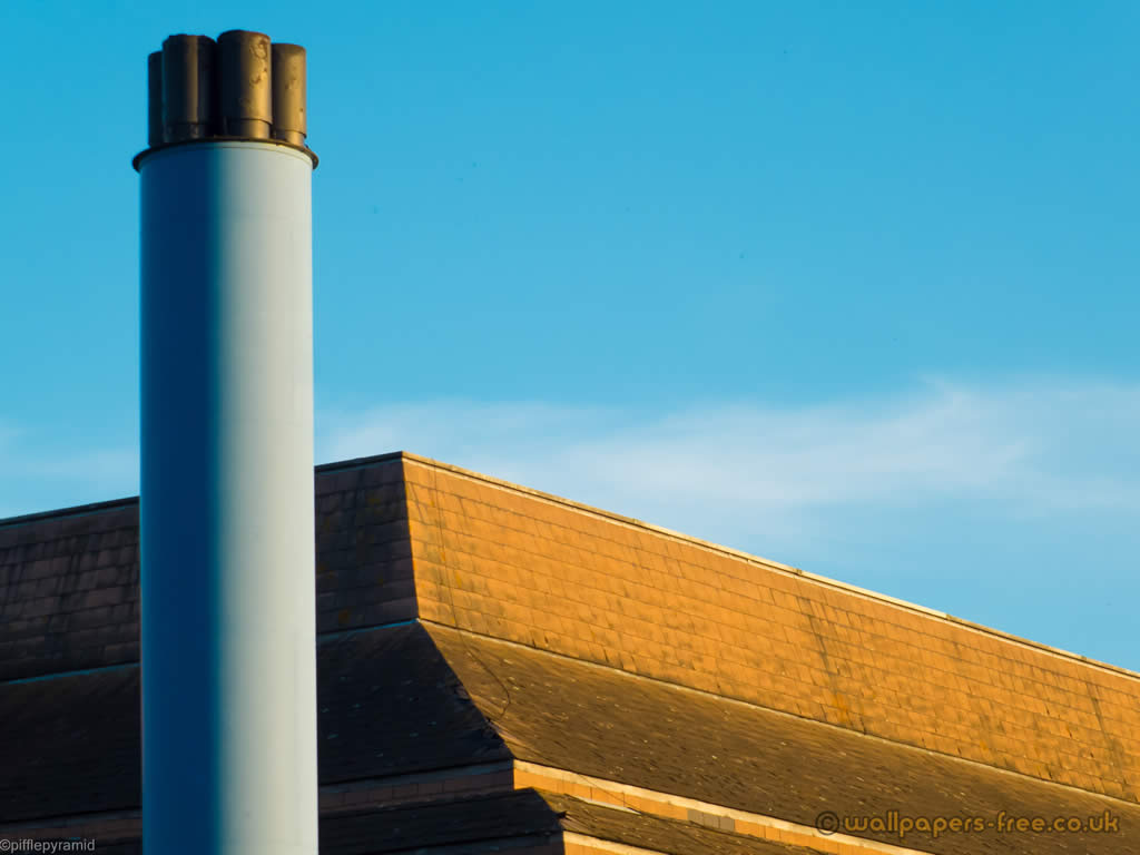 Factory Building With Blue Chimney - Architecture - HD Wallpaper 