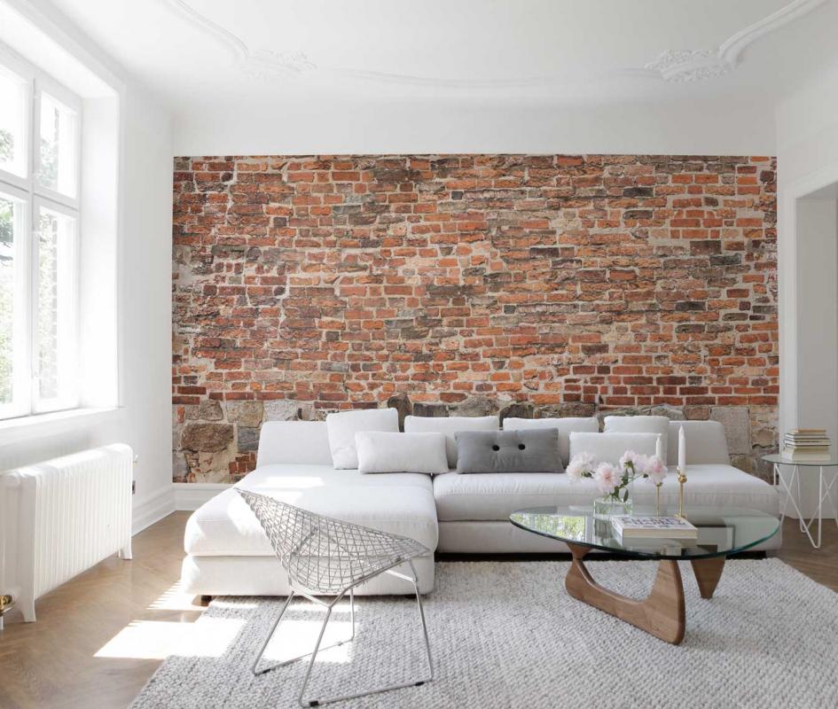 Close Up Image Of The Old Brick Wall Wallpaper Mural - Living Room Brick Wall Interior Design - HD Wallpaper 