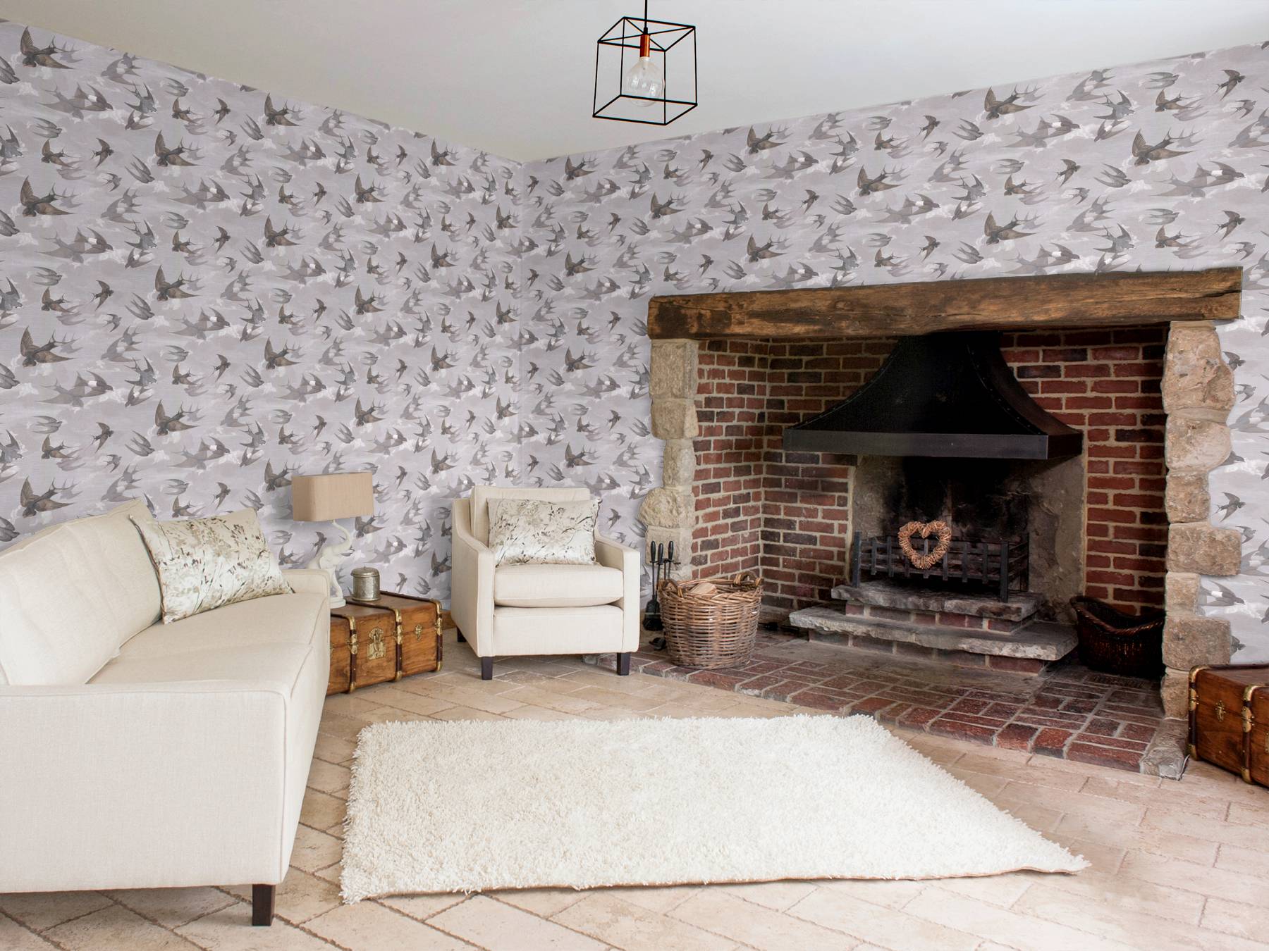 Chimney Swallows Roomset Image - Cole And Son Zellige - HD Wallpaper 