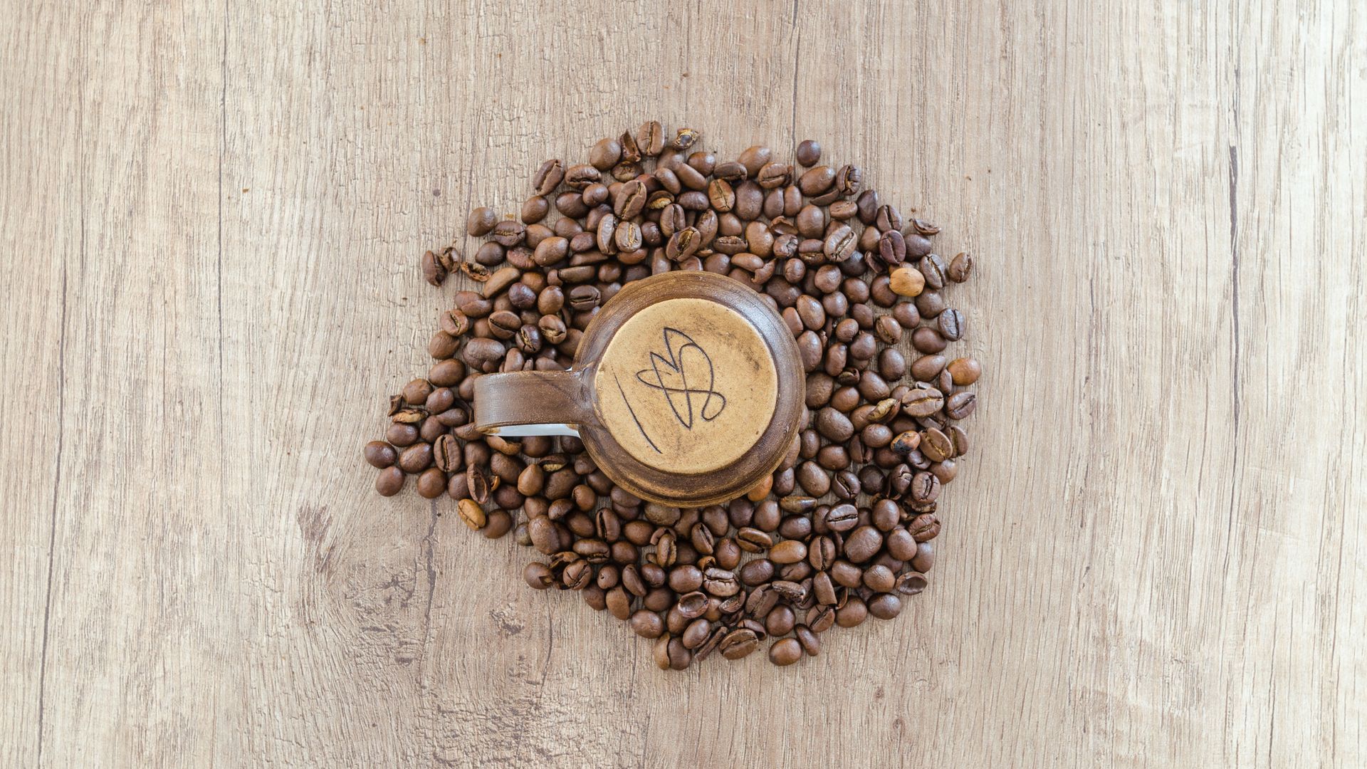 Flat Lay Photo Of Mug Surrounded By Coffee Beans - Coffee - HD Wallpaper 