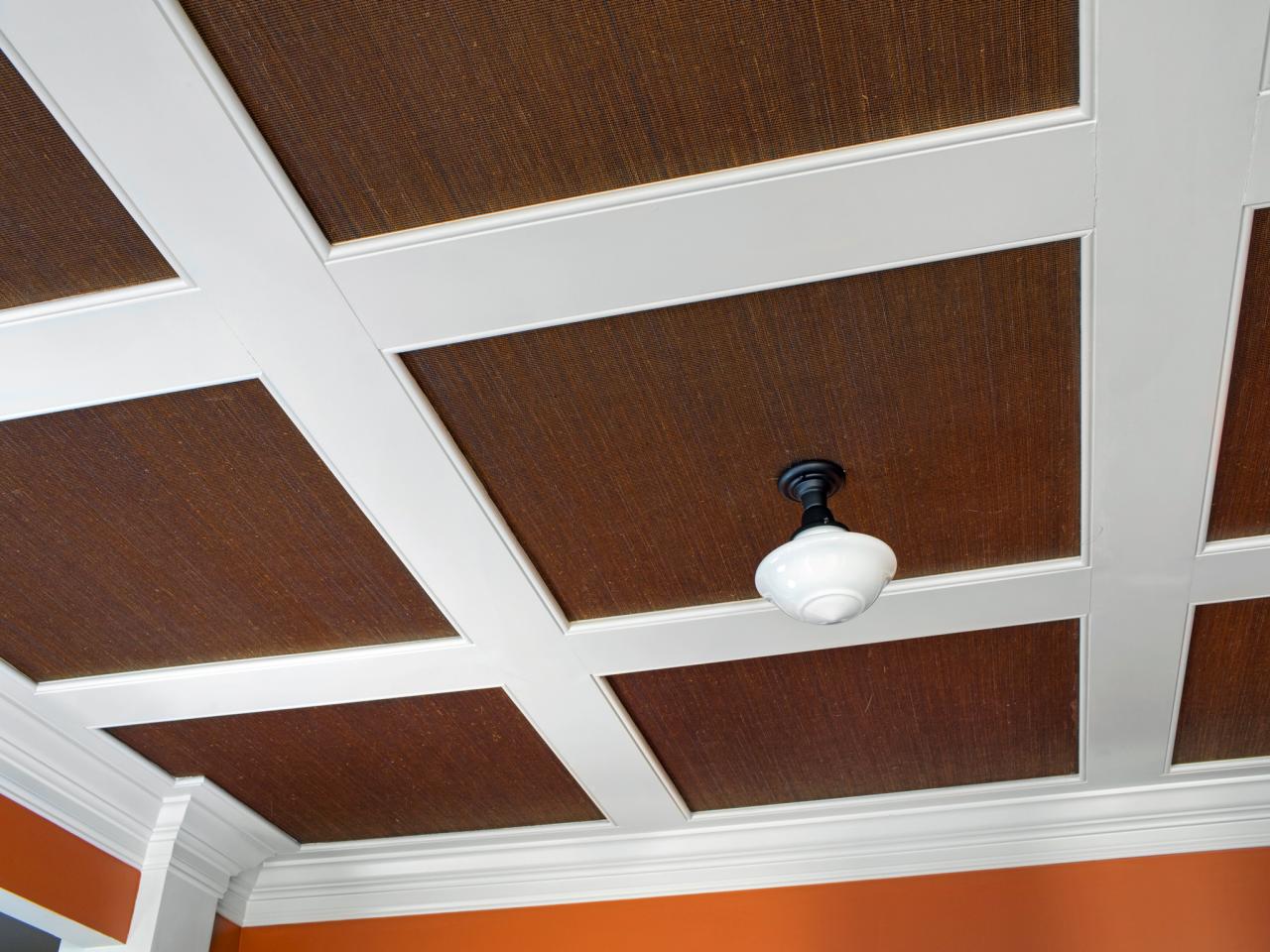 Bpf Install Grasscloth On Cofferred Ceiling Beauty - Coffered Ceiling Look Trim - HD Wallpaper 