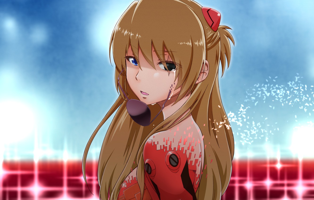 Photo Wallpaper Girl, Anime, Tears, Art, Headband, - Asuka Evangelion Eye Patch - HD Wallpaper 