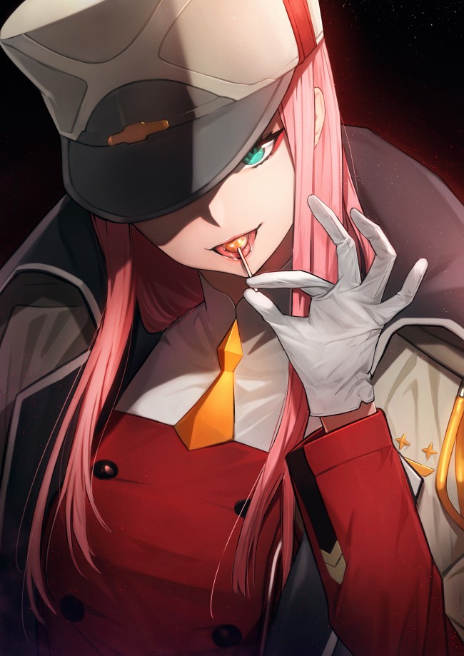 Darling In The Franxx, Zero Two, Pink Hair, Lollipop, - Darling In The Franxx Zero Two Art - HD Wallpaper 