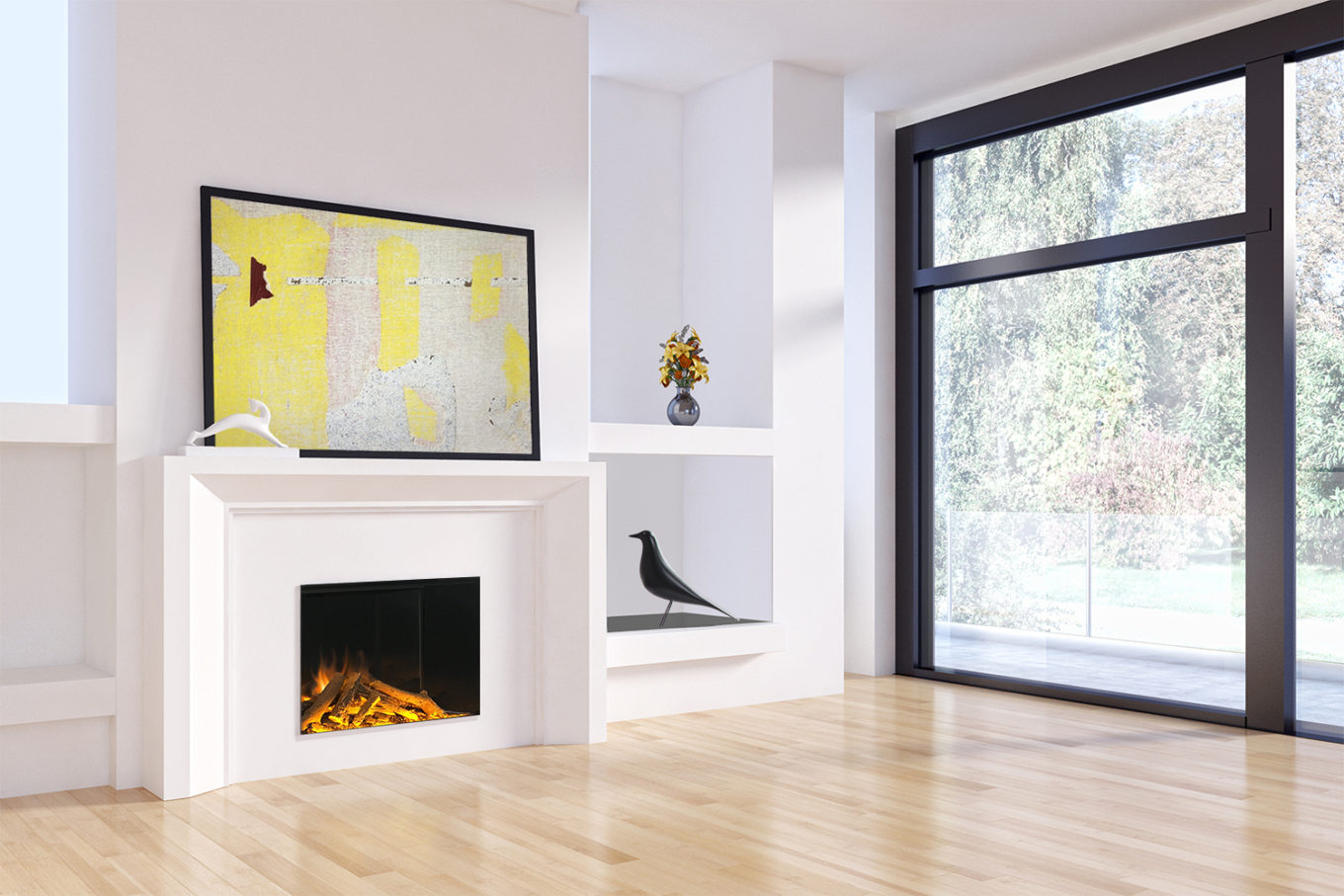 E32 H By Electric Modern - Modern Square Fireplace Mantel - HD Wallpaper 
