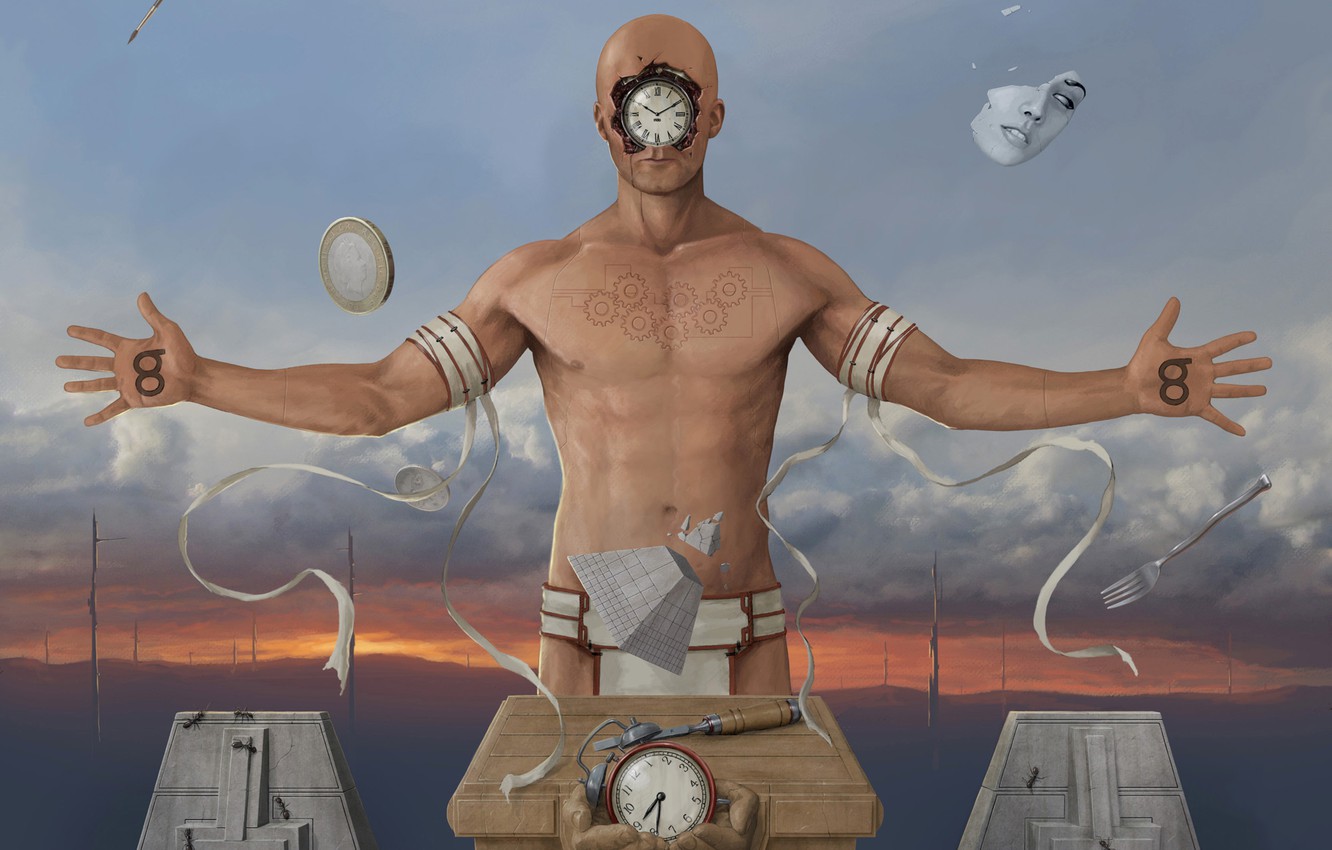 Photo Wallpaper Time, Watch, Face, Male - Surrealism Pyramid - HD Wallpaper 