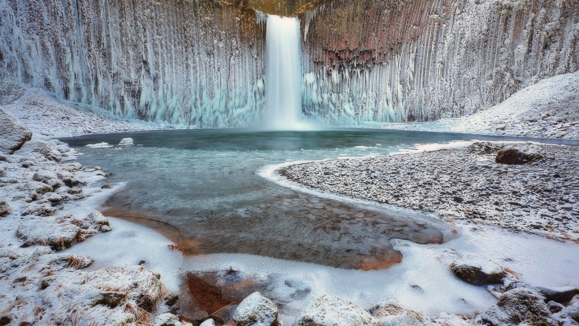 Download Ice Winter Forest Nature Waterfall Usa Oregon - Abiqua Falls Oregon Winter - HD Wallpaper 