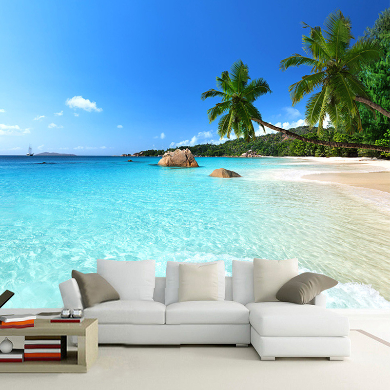 Living Room Wallpaper Beach - HD Wallpaper 