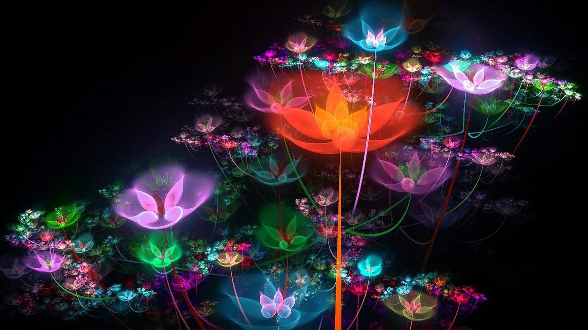 Colorful Bright Flowers Sparkles Neon Wallpaper - Красивые Качественные Картинки - HD Wallpaper 