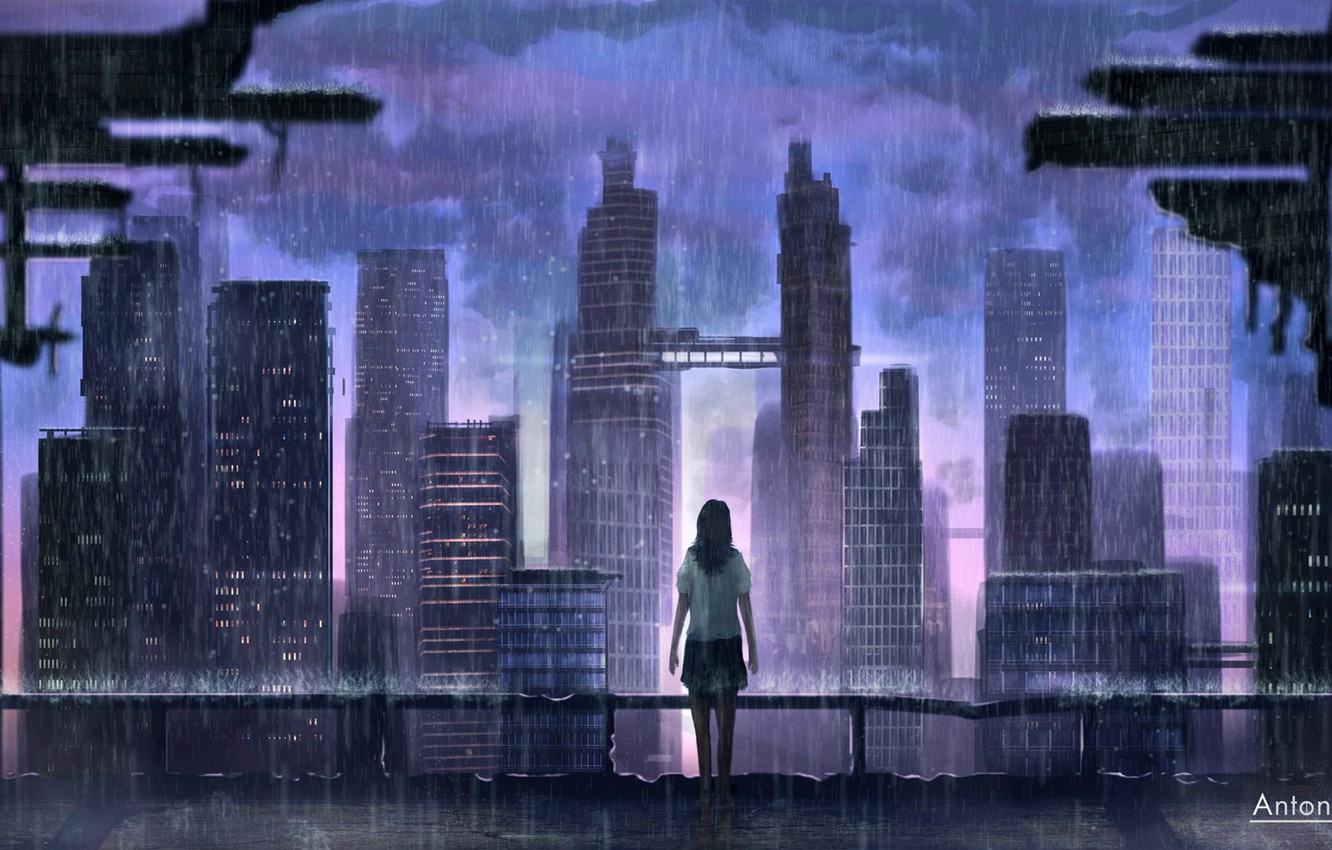 Wallpaper Girl The City Rain Fantasy Art Concept Art - Rain Game ...