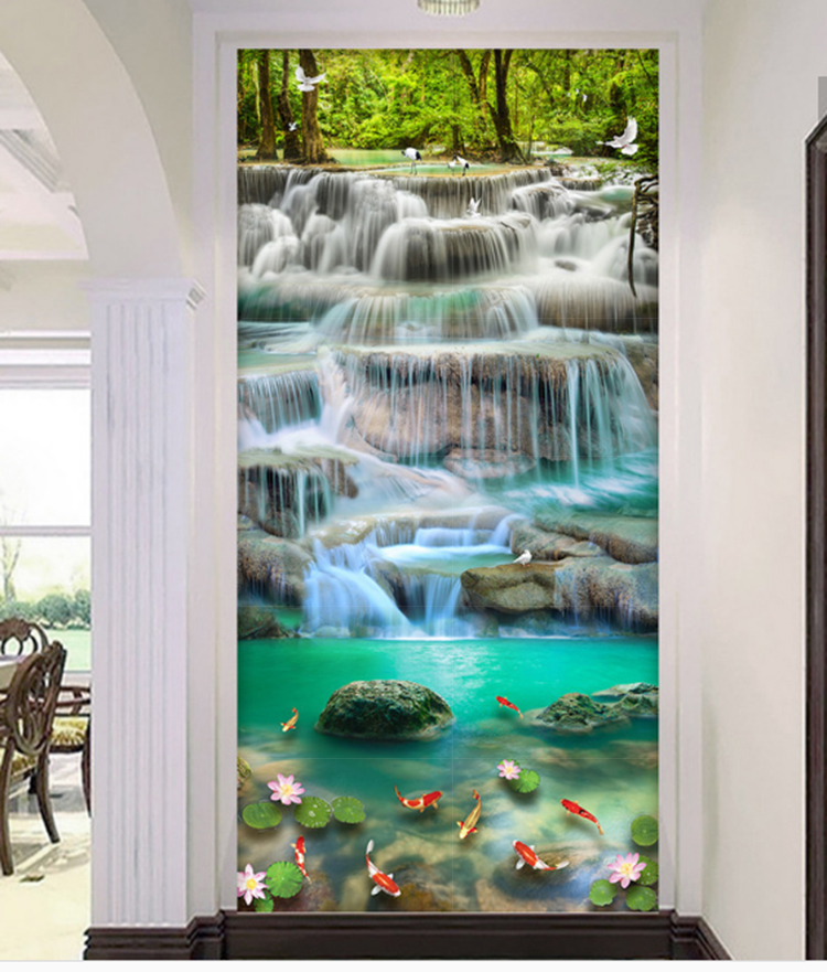 3d Three-dimensional Landscape Waterfall Wallpaper - 3d Wall Tiles For Living Room - HD Wallpaper 