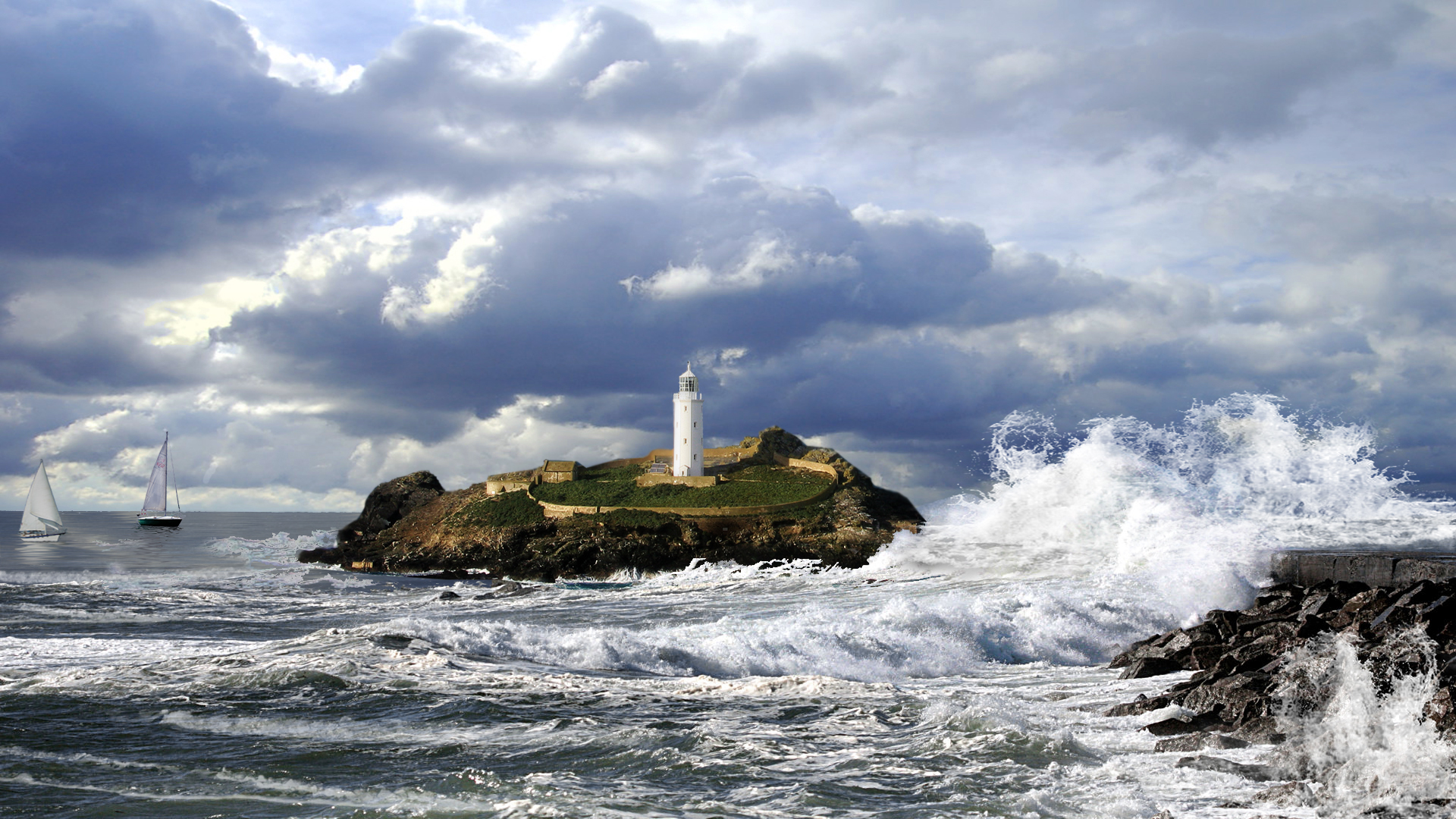 Stormy Sea Lighthouse Background - HD Wallpaper 