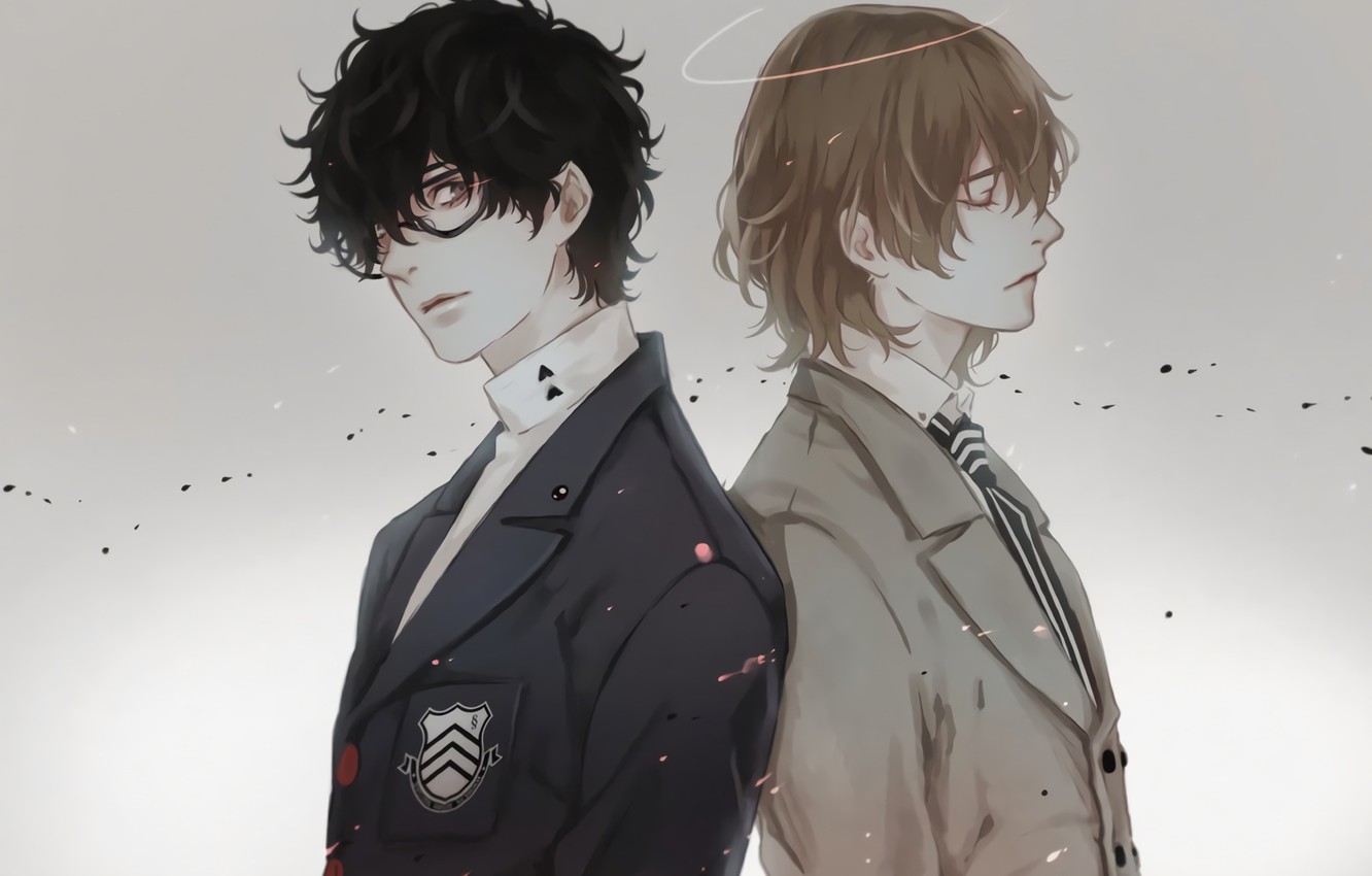 Photo Wallpaper Background, Guys, Two, Person 5, Persona - Guy With Black Hair And Glasses Anime - HD Wallpaper 