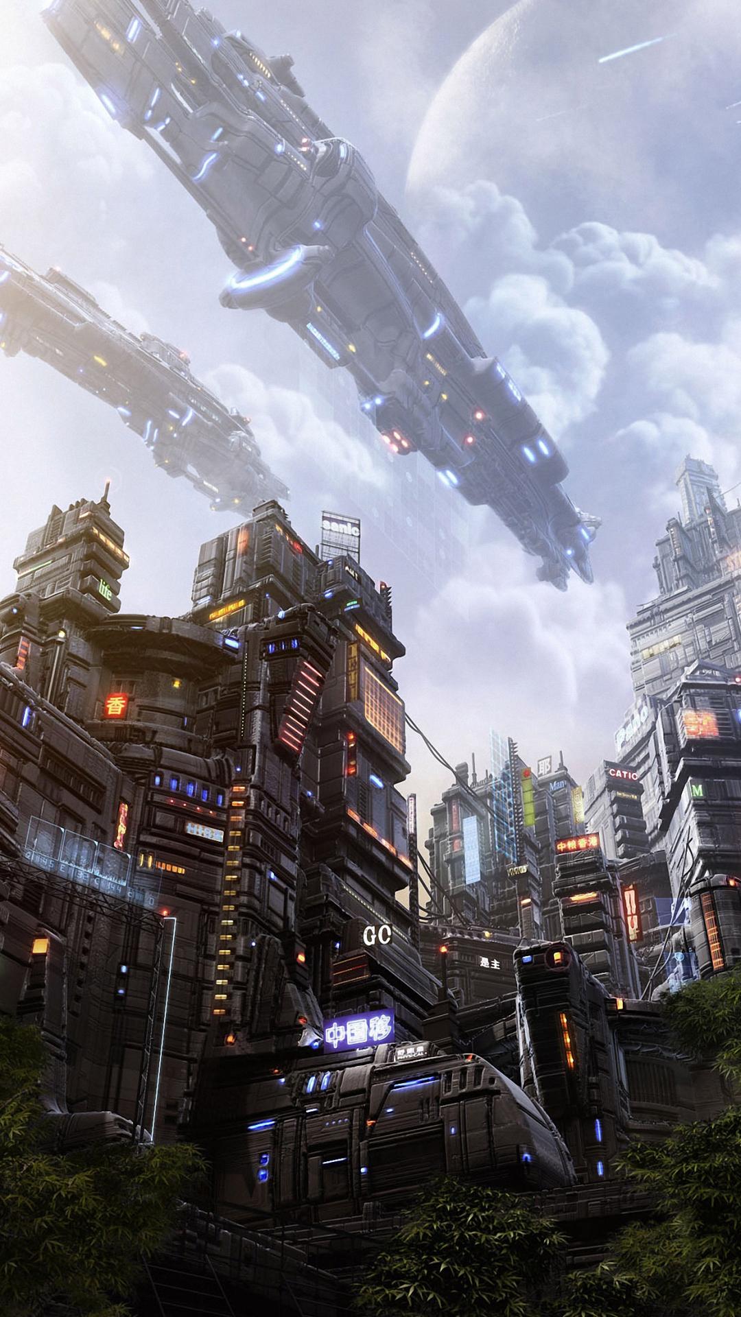 Fantasy Cool City Spaceship Iphone 6 Wallpapers Hd - Vertical Fantasy - HD Wallpaper 