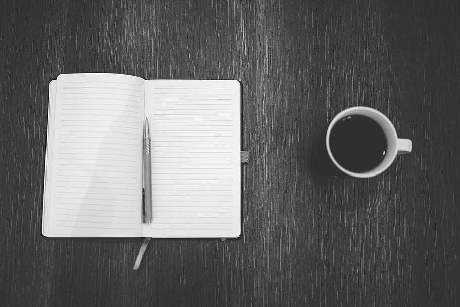 Gray Pen On Opened Notepad, Black And White, Coffee, - Black And White Pen And Notebook - HD Wallpaper 