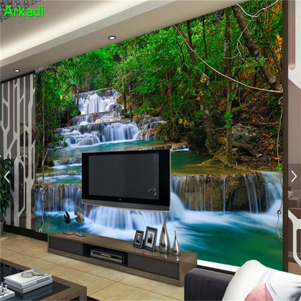 3d Waterfall Forest Wallpaper Photos Bedroom Wallpaper - Forest Wallpaper For Home - HD Wallpaper 