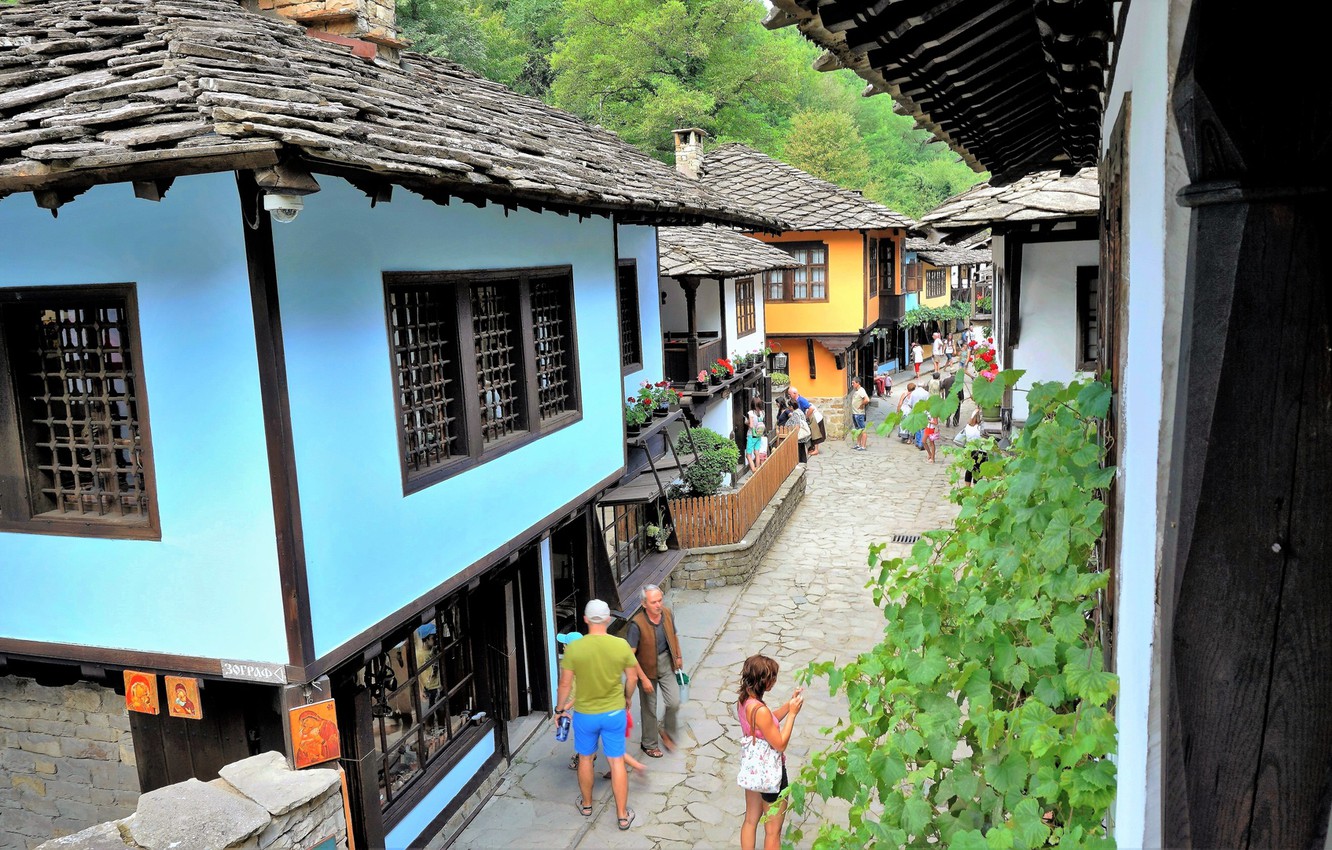 Photo Wallpaper Summer, Trees, Flowers, The City, People, - Street With Flowers Bulgaria - HD Wallpaper 