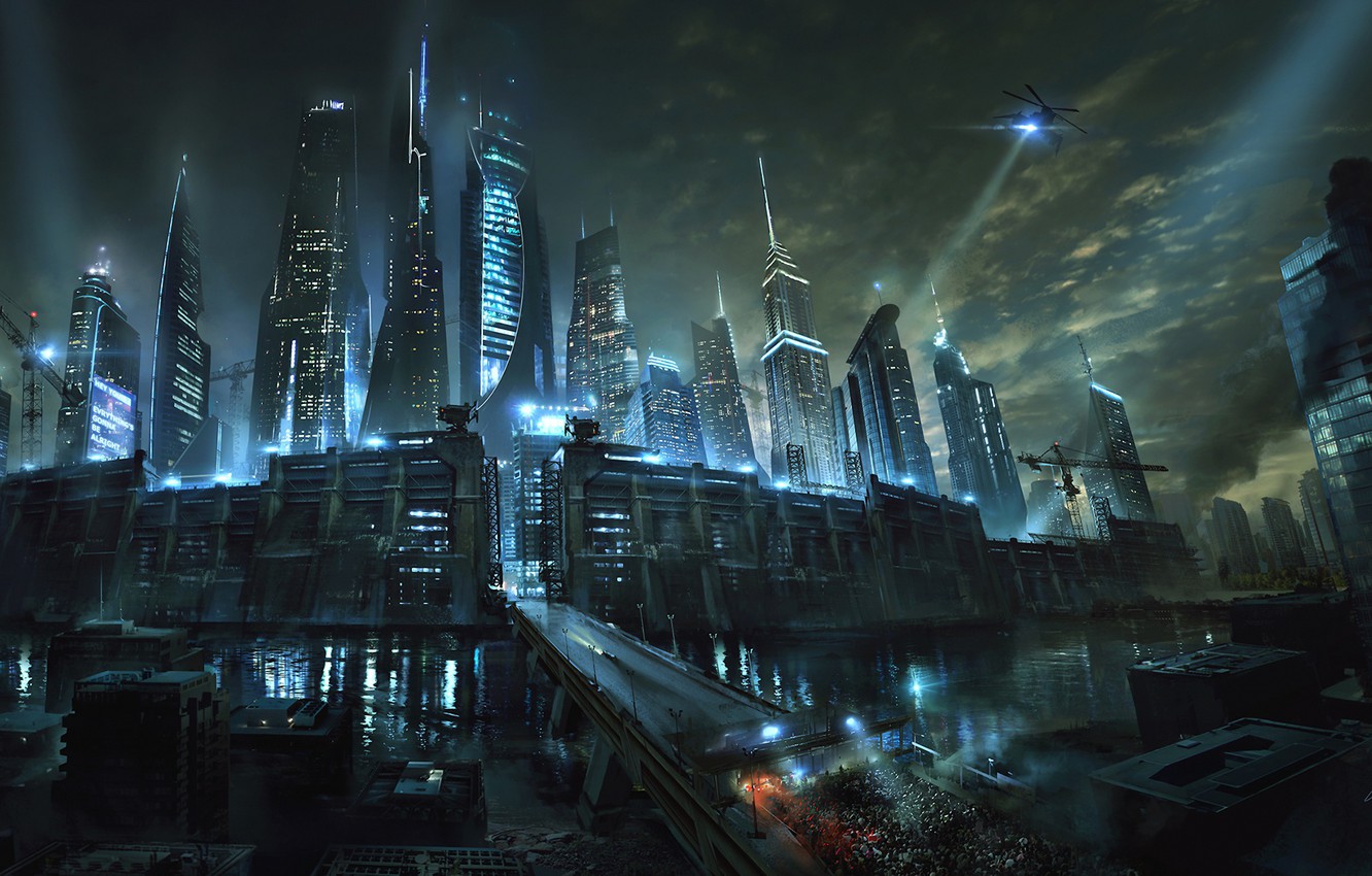 Photo Wallpaper Road, Night, The City, River, Fiction, - Maze Runner Death Cure City - HD Wallpaper 
