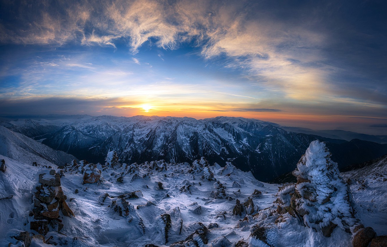 Photo Wallpaper Sunset, Mountains, Bulgaria - Summit - HD Wallpaper 