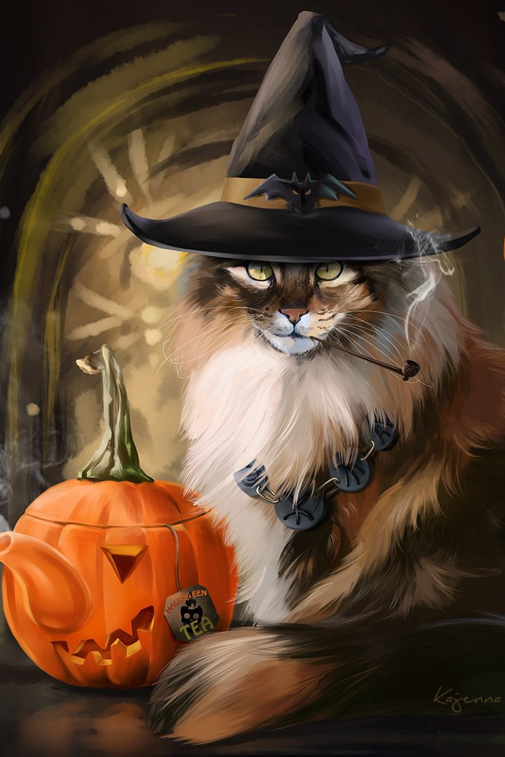 3d Halloween Cat Wallpaper Iphone Resolution - Kajenna Art - HD Wallpaper 