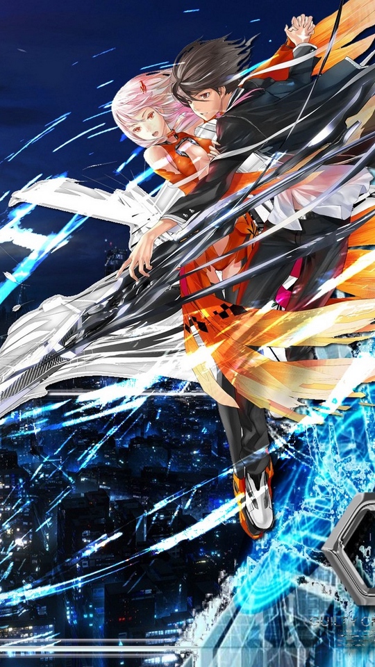 Wallpaper Guilty Crown, Male, Female, Flight, City - Guilty Crown Wallpaper Phone - HD Wallpaper 