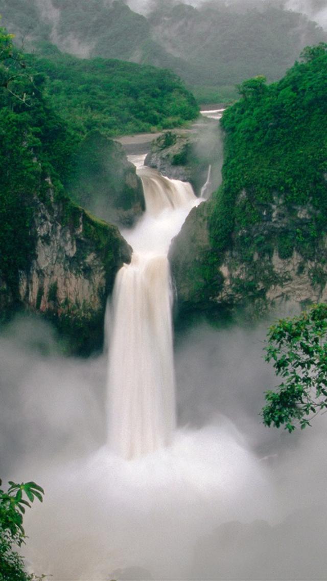 Hd Huge Waterfall Iphone 5 Wallpapers - Waterfall Forest Mountain - HD Wallpaper 
