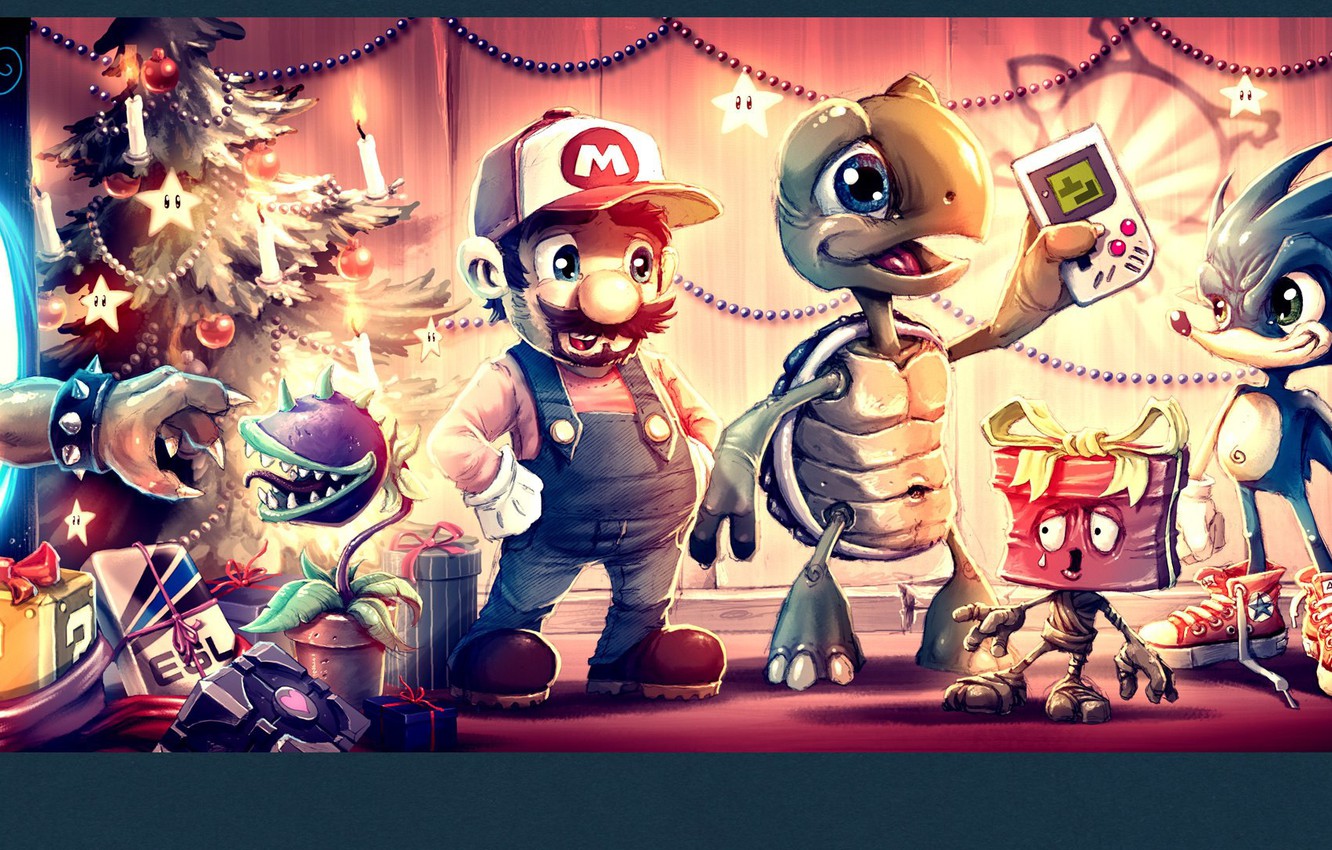 Photo Wallpaper Mario, Sonic, Mario, Game, Sonic - New Year Video Games - HD Wallpaper 