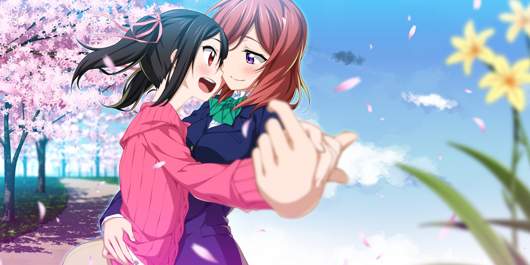 Love Live, Yazawa Nico, Nishikino Maki, Dancing, Sakura - Nico Yazawa And Maki Nishikino - HD Wallpaper 