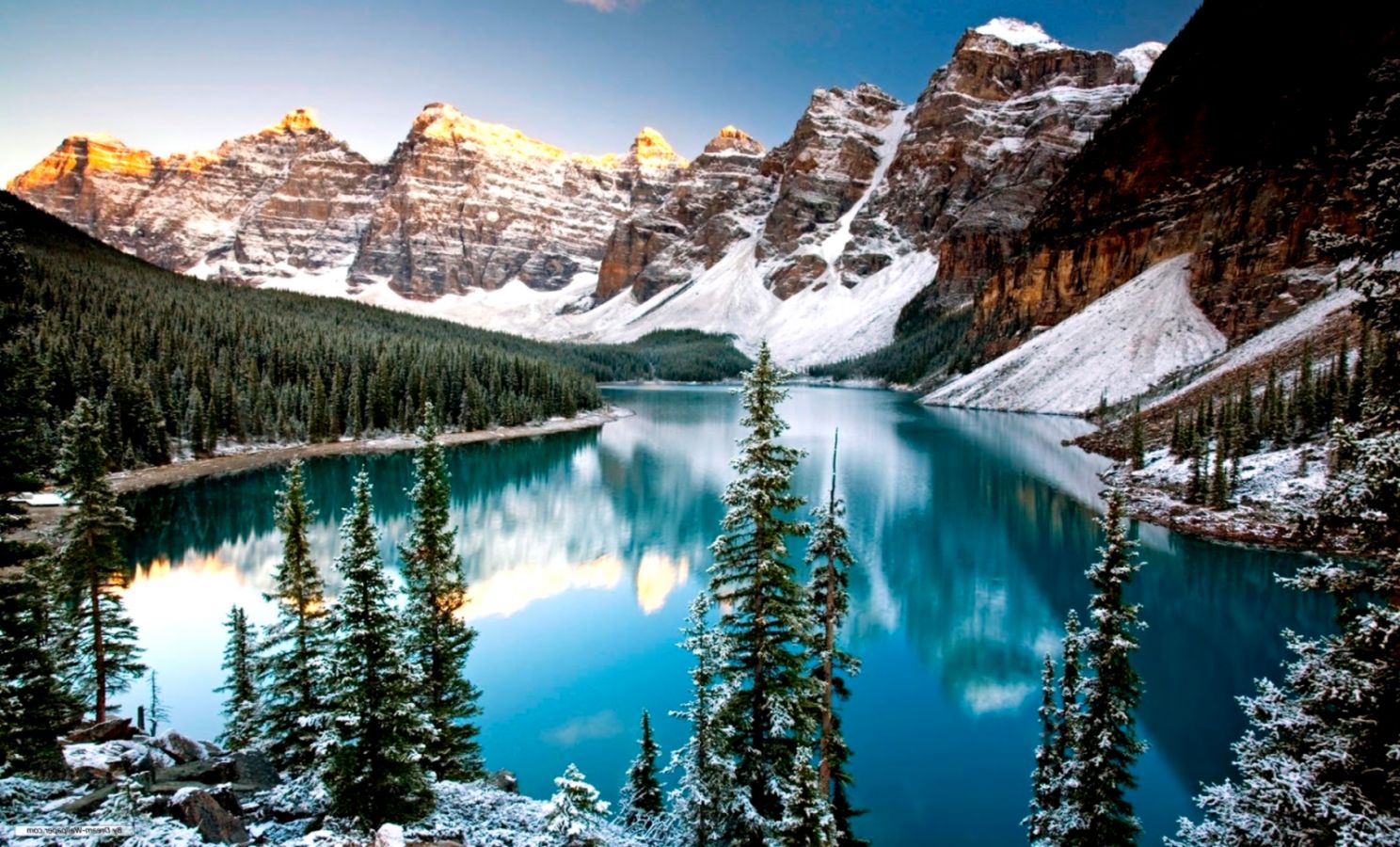 Winter Mountain Lake Desktop Wallpaper Free Download - Moraine Lake - HD Wallpaper 