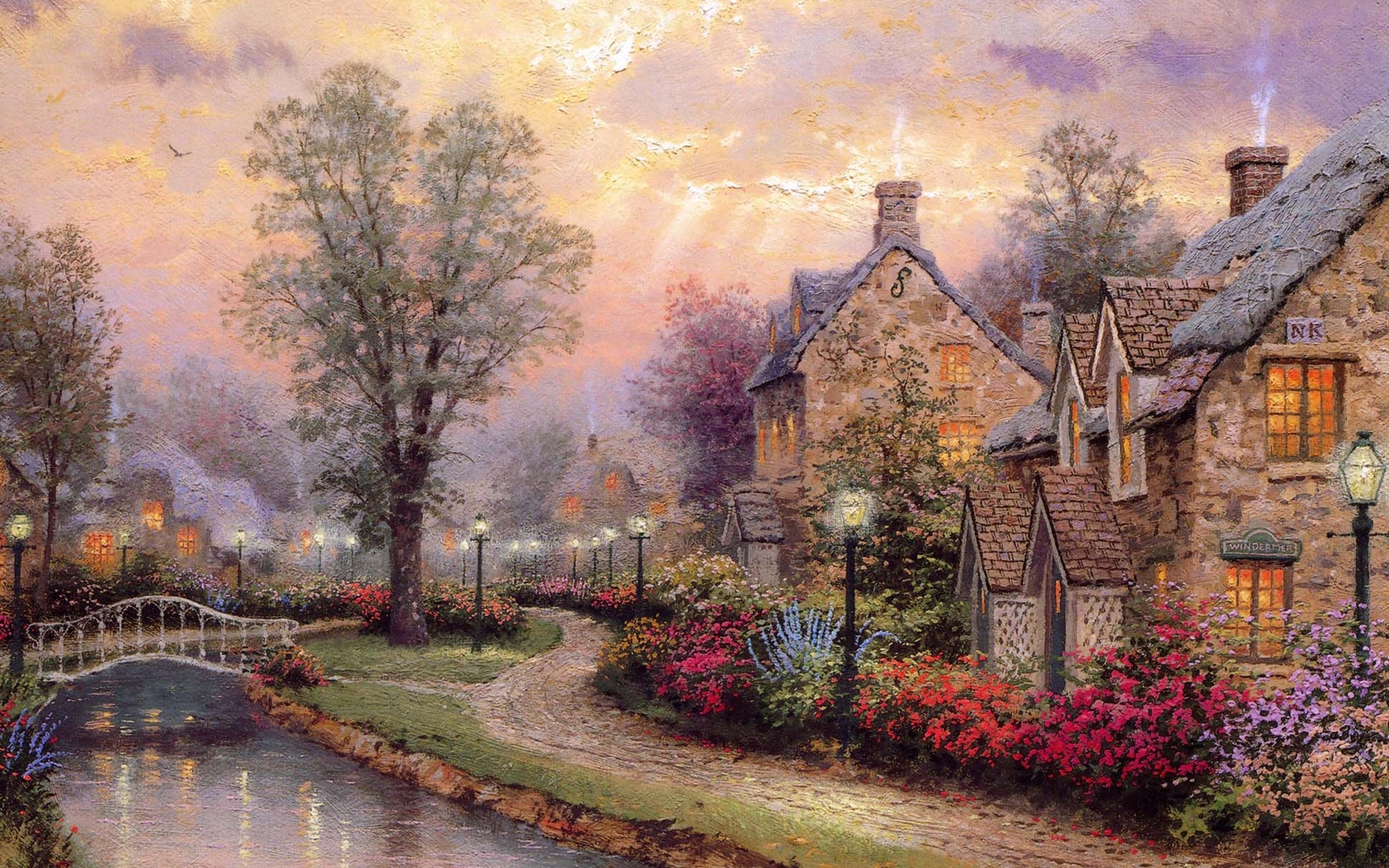 Kinkade Wallpaper, Oil Paintings, Artistic - Oil Painting Desktop Background - HD Wallpaper 