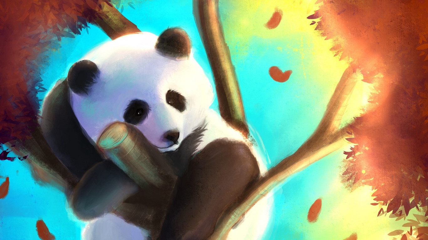 Wallpaper Panda, Cute, Tree, Art, Colorful - Cute Wallpaper For Laptop - HD Wallpaper 