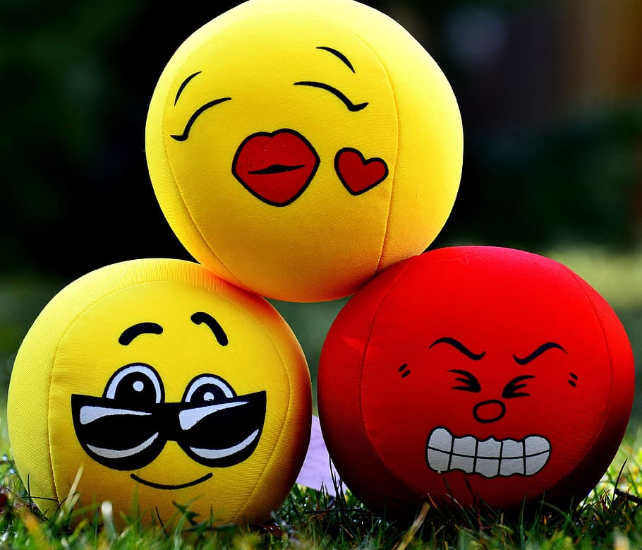 Three Emoji Plush Toys, Smilies, Emotions, Balls, Funny, - HD Wallpaper 