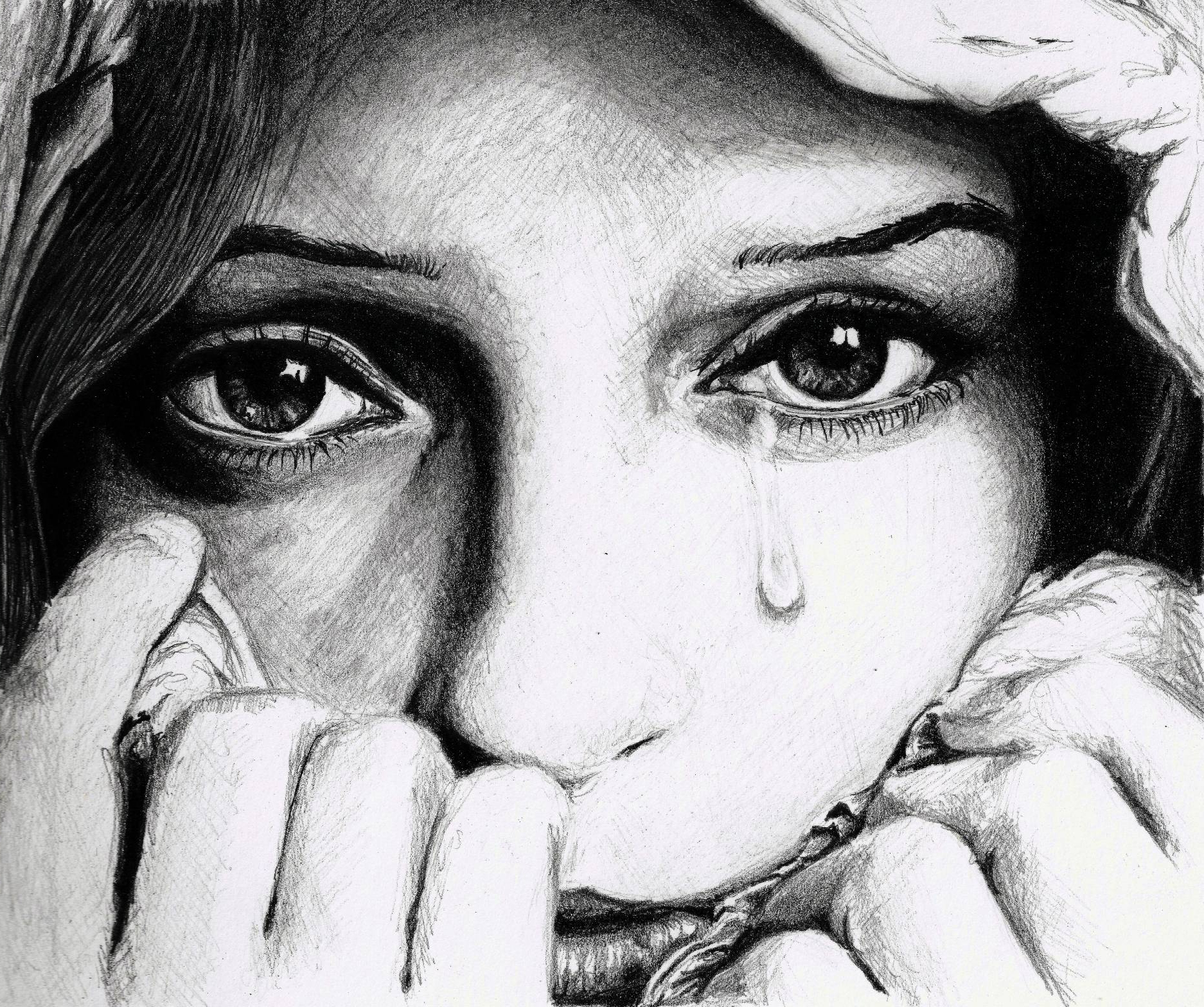 Beautiful Sad Girl Face Sketch Drawings Of Beautiful - HD Wallpaper 