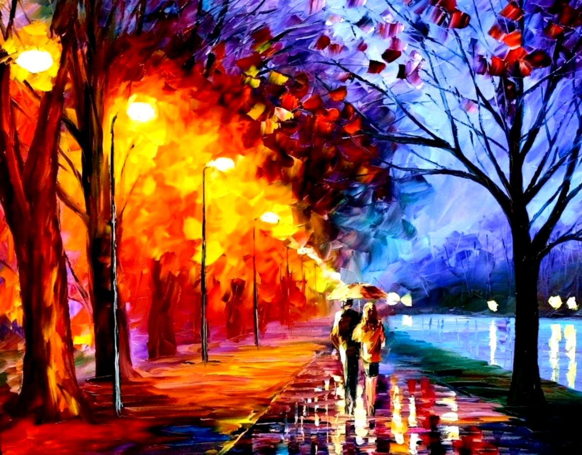 Download Wallpaper Oil Painting Autumn Bright Mood - Oil Painting - HD Wallpaper 