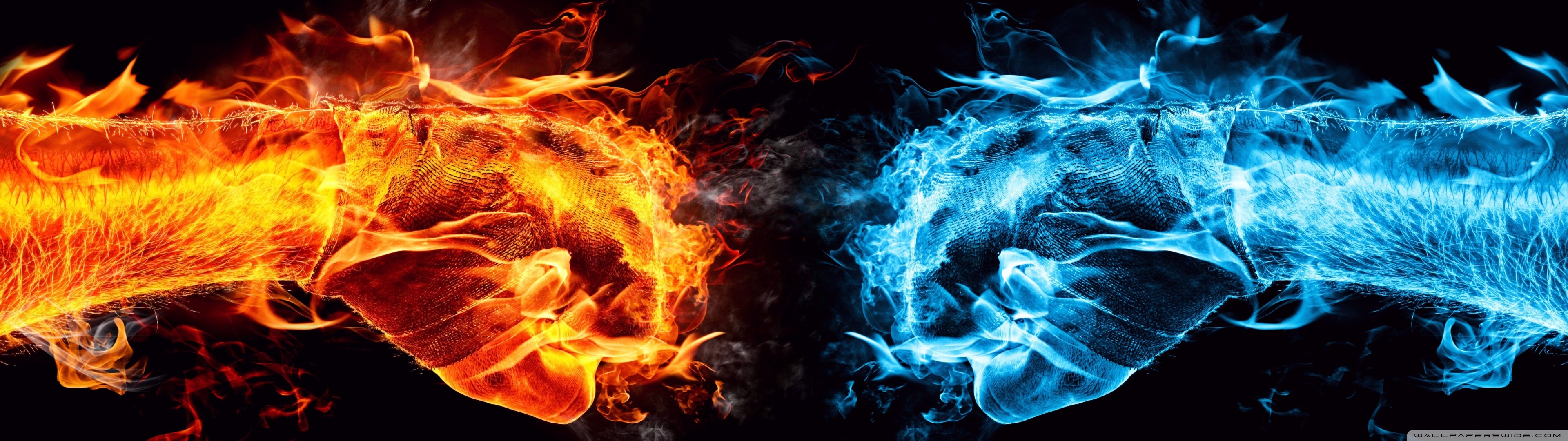 Dual Monitor Screen Multi Multiple Fire Feu Blue Bleu - Dual Monitor - HD Wallpaper 