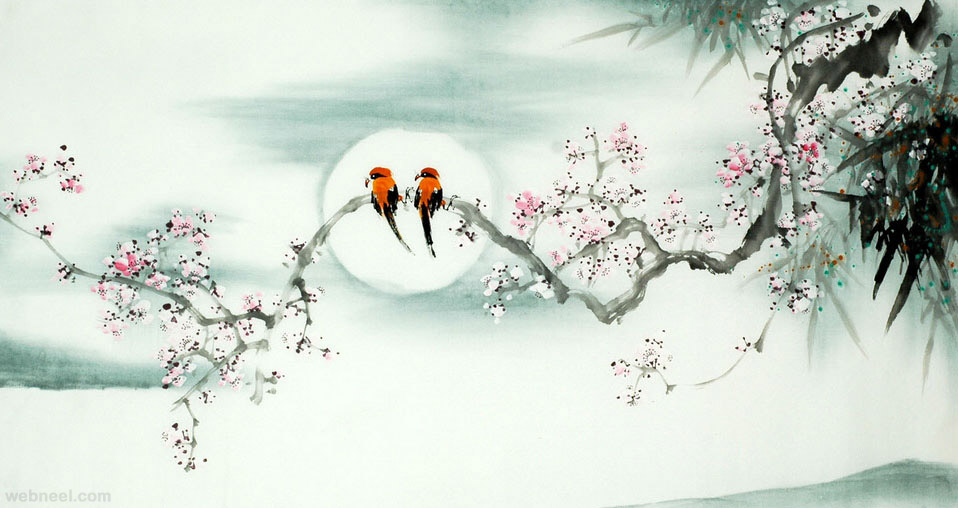 Chinese Painting Birds - Chinese Watercolor And Birds - HD Wallpaper 