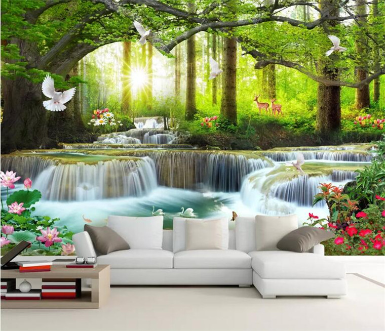 Forest Waterfall Wallpaper Bedroom - HD Wallpaper 
